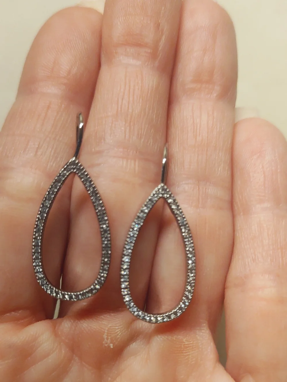 BOGO! NEW! Silver Open Teardrop Pave Crystal French Wire Earrings